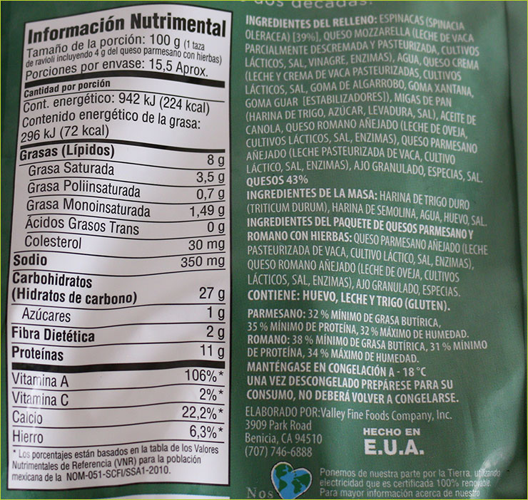 Etiqueta nutricional detallada